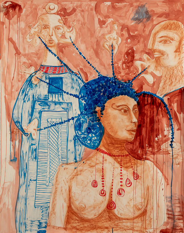 Making Davida, sanguine, ink and encaustic on paper, 50x38